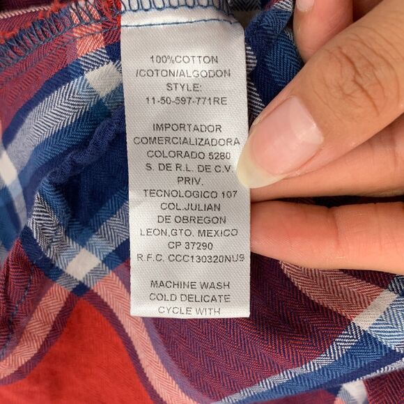 Stetson Shirt Womens M Medium Red Blue Plaid Pearl Snap Buttons Western Pockets - Picture 9 of 11